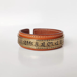 Buddha Gift 2Pcs Om Mani Padme Hum Dragon Phoenix Copper Leather Peace Cuff Bracelet Bangle