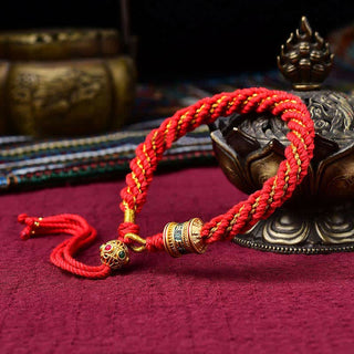 Buddha Gift Tibetan Handmade Luck Thangka Prayer Wheel Charm Weave String Bracelet