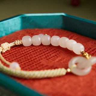 Buddha Gift Natural Hetian Jade Bead Double Peace Buckle Fu Character Abundance Braided Bracelet