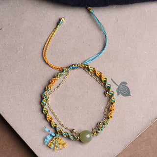 Buddha Gift Handmade Colorful Rope Luck Jade Bead Abundance Double Layer Bracelet