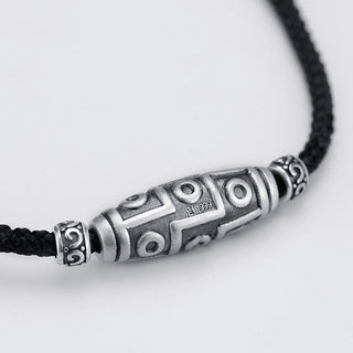 Buddha Gift 999 Sterling Silver Nine-Eye Dzi Bead Pattern Protection Rope Necklace Pendant