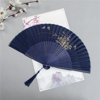 Buddha Gift Crane Dragonfly Lotus Peony Plum Blossom Butterfly Handheld Silk Bamboo Folding Fan 22.5cm