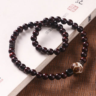 Buddha Gift Small Leaf Red Sandalwood Lotus Bodhi Seed Carved Protection Double Wrap Bracelet