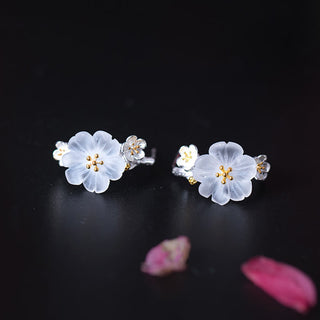 Buddha Gift 925 Sterling Silver Plum Blossom Floral Blessing Earrings