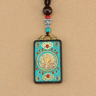 Buddha Gift Tibet God Of Wealth Money Tree Golden Phoenix Thangka Ebony Peace Necklace Pendant