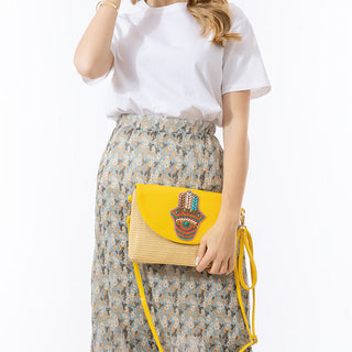 Buddha Gift Hamsa Elephant Flower Straw Woven Crossbody Bag Shoulder Bag Handbag
