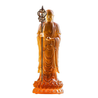 Buddha Gift Handmade Ksitigarbha Bodhisattva Figurine Liuli Crystal Art Piece Serenity Statue Home Decoration