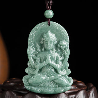 Buddha Gift Four-armed Avalokitesvara Natural Jade Amulet Blessing String Necklace
