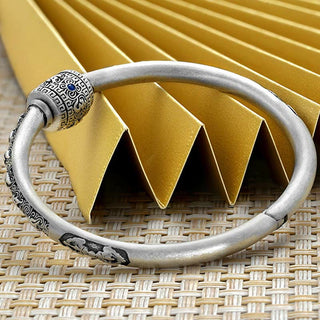 Buddha Gift 990 Sterling Silver Tibetan Auspicious Clouds Om Mani Padme Hum Engraved Creativity Bracelet Bangle