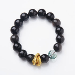 Buddha Gift Natural Silver Sheen Obsidian Dragon Green Phantom Protection Bracelet