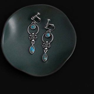 Buddha Gift 925 Sterling Silver Vintage Turquoise Waterdrop Pattern Balance Drop Dangle Earrings