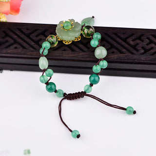 Buddha Gift Natural Green Jade Luck Dangling Flower Bracelet