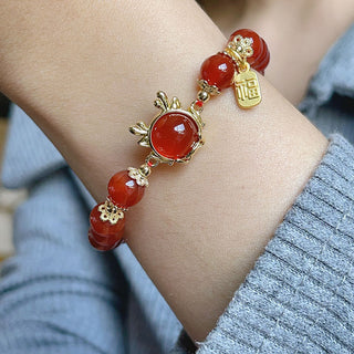 Buddha Gift Year of the Dragon Red Agate Jade Peace Buckle Fu Character Success Bracelet