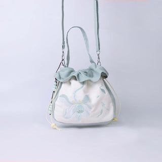 Buddha Gift Suzhou Embroidery Lotus Epiphyllum Magnolia Cotton Linen Tote Crossbody Bag Shoulder Bag Handbag