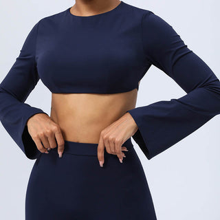 Buddha Gift Long Sleeve Backless Strap Top Bra Flare Pants Fitness Yoga Outfit