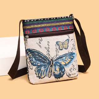 Buddha Gift Elephant Butterfly Embroidered Canvas Tote Bag Shoulder Bag Crossbody Bag