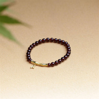 Buddha Gift 14K Copper Plated Gold 925 Sterling Silver Plated Gold Natural Garnet Bamboo Protection Bracelet