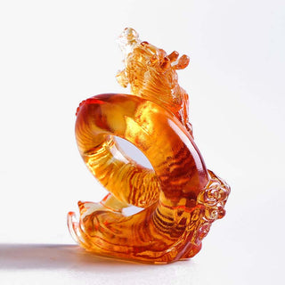 Buddha Gift Year of the Dragon Handmade Chinese Zodiac Yellow Dragon Liuli Crystal Art Piece Protection Home Office Decoration