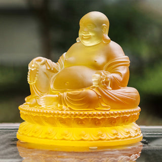 Buddha Gift Handmade Laughing Buddha Figurine Liuli Crystal Art Piece Wealth Statue Home Decoration
