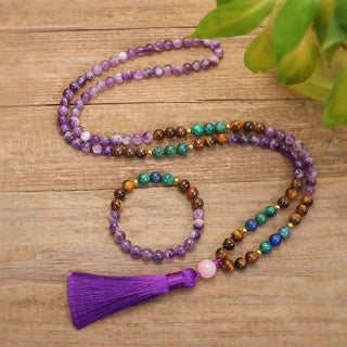 Buddha Gift Tibetan Amethyst Purify Bracelet Mala Set