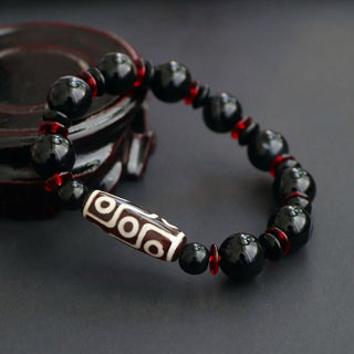 Buddha Gift Black Onyx Nine-Eye Dzi Bead Wealth Protection Bracelet