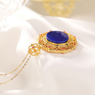 Buddha Gift 925 Sterling Silver Plated Gold Lazurite Positive Necklace Pendant