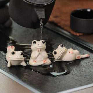 Buddha Gift Mini Small Praying Frog Ceramic Wealth Prosperity Home Tea Pet Figurine Decoration