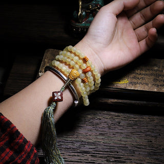Buddha Gift 108 Mala Beads Tibet Sheep Horn Amber Luck Bracelet