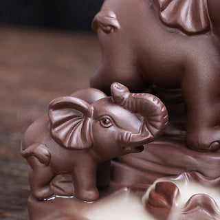 Buddha Gift Tibetan Elephant Purple Clay Backflow Smoke Fountain Protection Incense Burner Decoration