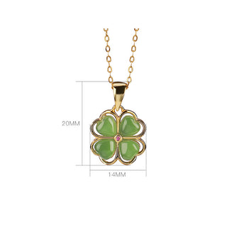 Buddha Gift 925 Sterling Silver Hetian Cyan Jade Lucky Four Leaf Clover Healing Necklace Pendant