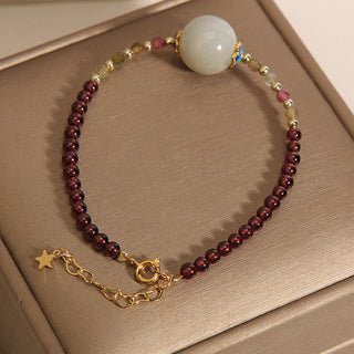 Buddha Gift Garnet Jade Bead Peace Buckle Protection Bracelet
