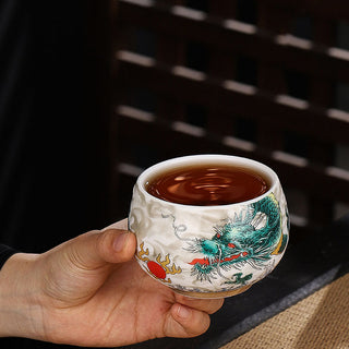 Buddha Gift Dragon Cicada Bamboo Deer Crane Lotus Plum Flower Ceramic Teacup Kung Fu Tea Cup Bowl 185ml
