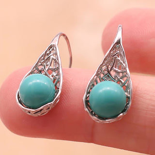 Buddha Gift 925 Sterling Silver Turquoise Beaded Pattern Protection Drop Dangle Earrings