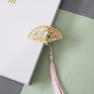 Buddha Gift Traditional Butterfly Lotus Flower Crane Dragon Phoenix Fox Koi Fish New Beginning Metal Brass Hollow Fan Bookmarks