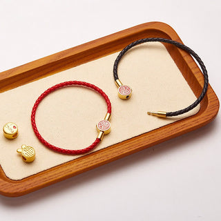 Buddha Gift Fu Character Blessing Fortune Leather Buckle Bracelet