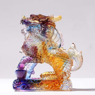 Buddha Gift Feng Shui Kirin Handmade Liuli Crystal Art Piece Fortune Home Office Decoration