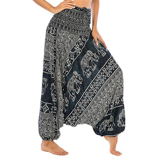 Buddha Gift Two Style Wear Elephant Pattern Loose Smocked Harem Trousers Jumpsuit Women's Yoga Pants