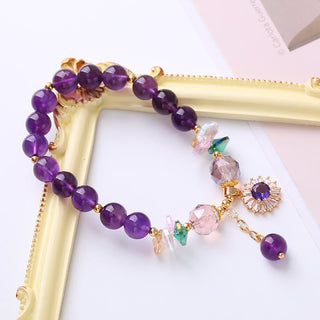 Buddha Gift Natural Amethyst Zircon Sun Healing Spiritual Charm Bracelet
