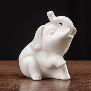 Buddha Gift Small Elephant Statue White Porcelain Ceramic Strength Home Desk Decoration