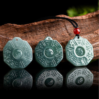 Buddha Gift Natural Jade FengShui Bagua Yin Yang Prosperity Necklace Pendant