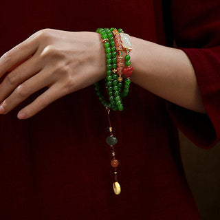 Buddha Gift 108 Mala Beads Cyan Jade Red Agate Laughing Buddha Luck Bracelet