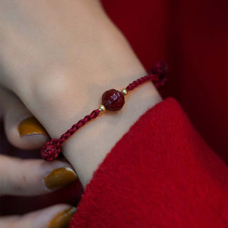 Buddha Gift Cinnabar Jade Lotus Calm Red String Weave Bracelet