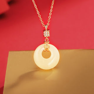 Buddha Gift 925 Sterling Silver Hetian White Jade Coin Flower Peace Buckle Luck Necklace Pendant