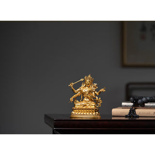 Buddha Gift Four-armed Manjusri Bodhisattva Gold Figurine Compassion Serenity Copper Statue Home Decoration