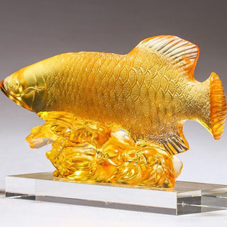 Buddha Gift Handmade Liuli Crystal Koi Fish Art Piece Luck Home Office Decoration