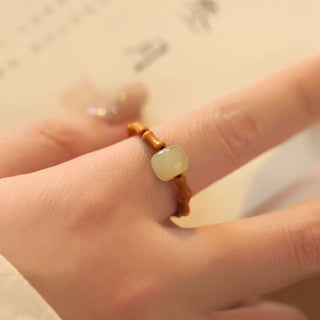 Buddha Gift Hetian Jade Beaded Bamboo Prosperity Luck Ring