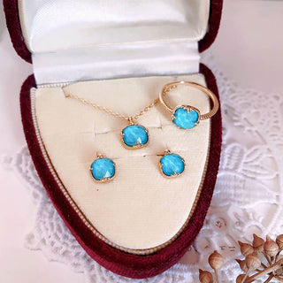 Buddha Gift 925 Sterling Silver Plated Gold Turquoise Protection Ring Earrings Necklace Pendant Set