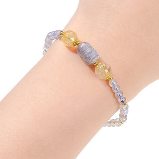 Buddha Gift Moonstone Strawberry Quartz Tourmaline PiXiu Healing Bracelet