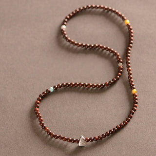 Buddha Gift 925 Sterling Silver Indian Small Leaf Red Sandalwood Fu Character Protection Triple Wrap Bracelet
