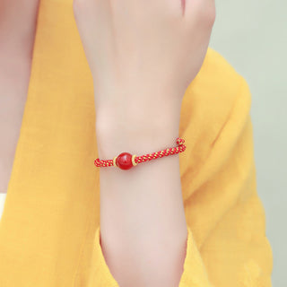 Buddha Gift Handmade Red Agate Amethyst Golden Rutilated Quartz Pink Crystal Bead Calm Braided Bracelet